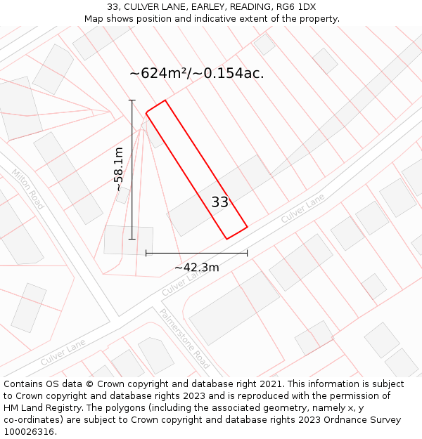33, CULVER LANE, EARLEY, READING, RG6 1DX: Plot and title map