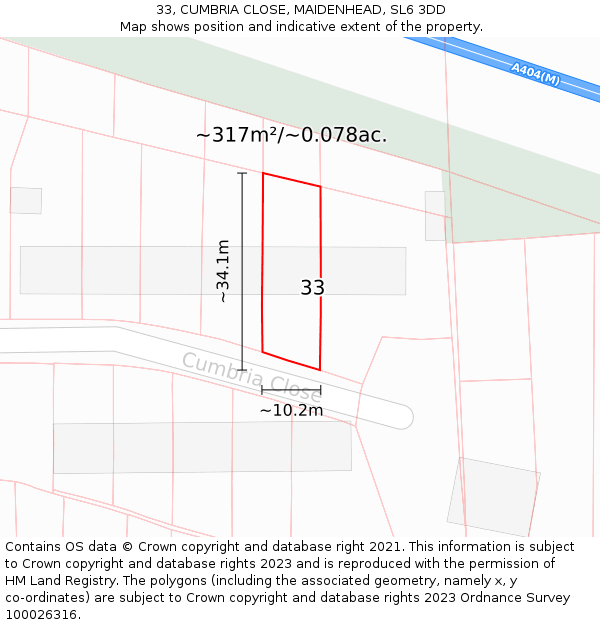 33, CUMBRIA CLOSE, MAIDENHEAD, SL6 3DD: Plot and title map