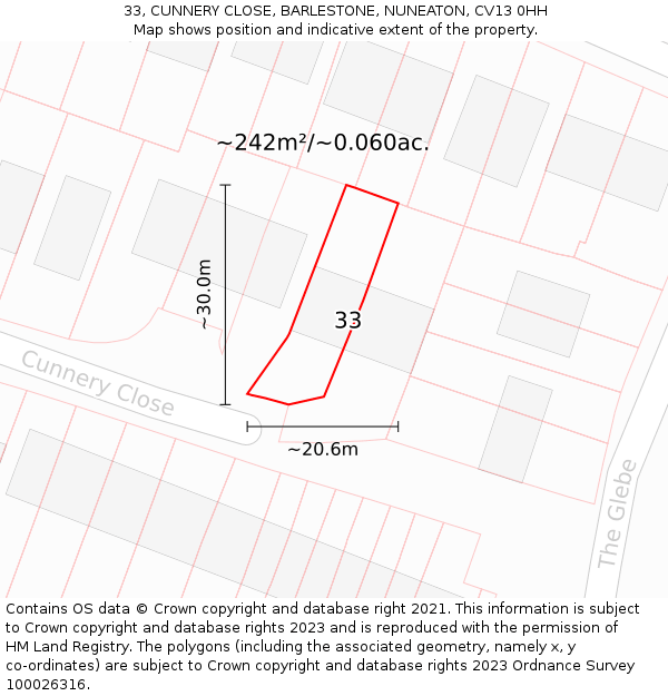 33, CUNNERY CLOSE, BARLESTONE, NUNEATON, CV13 0HH: Plot and title map