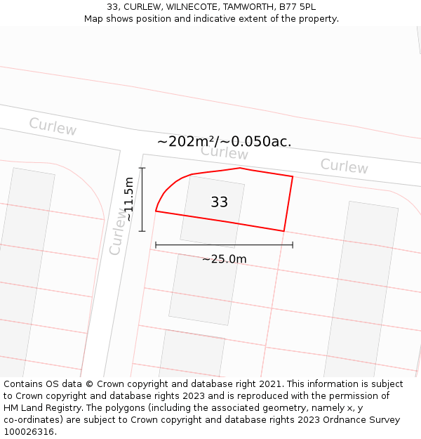 33, CURLEW, WILNECOTE, TAMWORTH, B77 5PL: Plot and title map