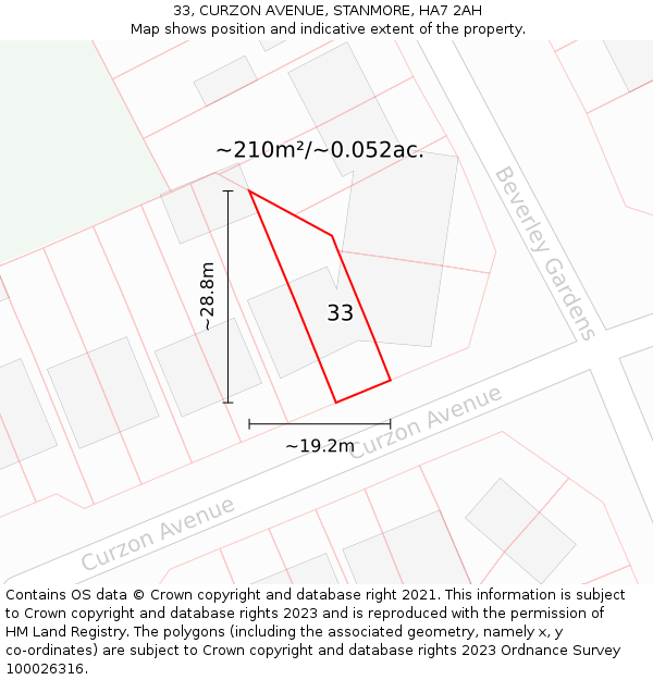 33, CURZON AVENUE, STANMORE, HA7 2AH: Plot and title map