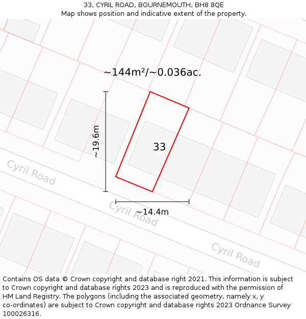 33, CYRIL ROAD, BOURNEMOUTH, BH8 8QE: Plot and title map