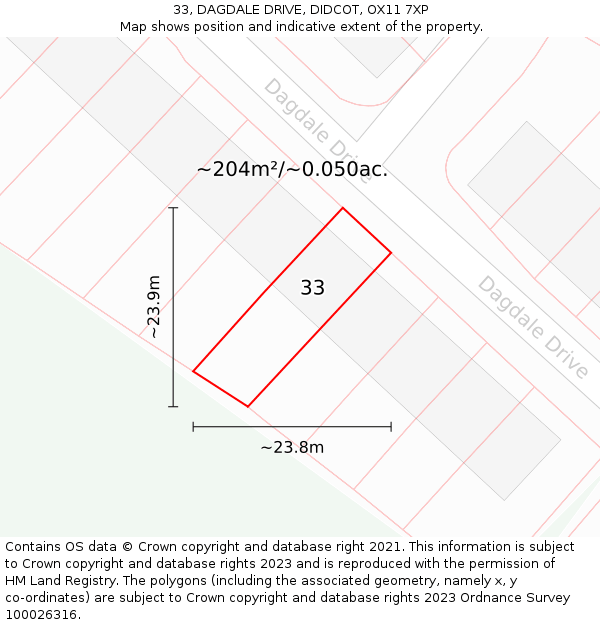 33, DAGDALE DRIVE, DIDCOT, OX11 7XP: Plot and title map