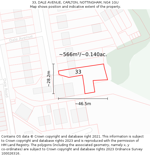 33, DALE AVENUE, CARLTON, NOTTINGHAM, NG4 1GU: Plot and title map