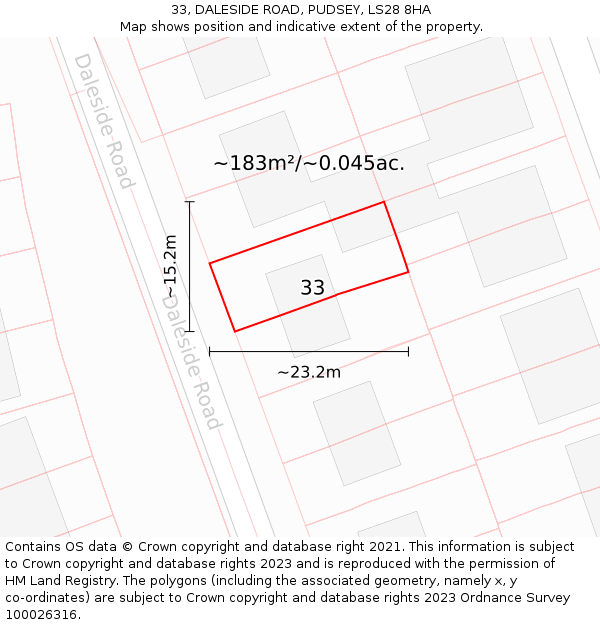 33, DALESIDE ROAD, PUDSEY, LS28 8HA: Plot and title map