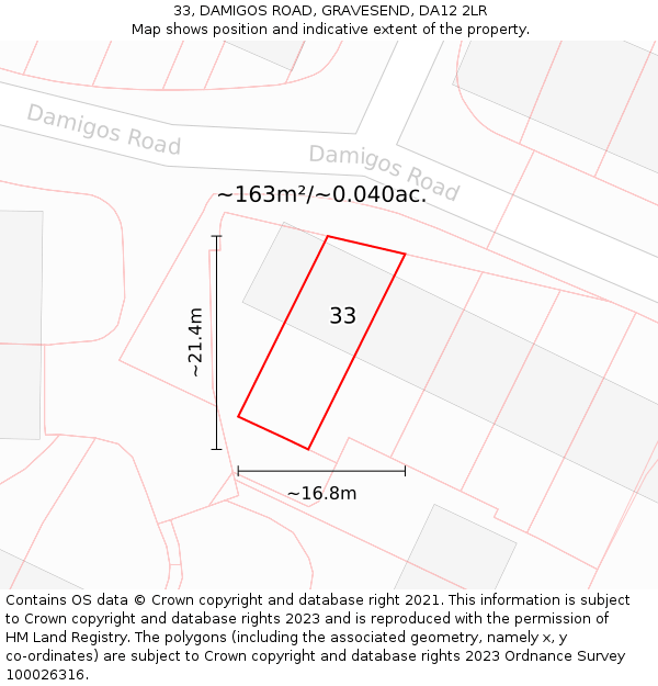 33, DAMIGOS ROAD, GRAVESEND, DA12 2LR: Plot and title map