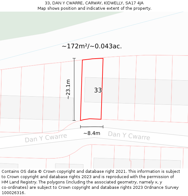 33, DAN Y CWARRE, CARWAY, KIDWELLY, SA17 4JA: Plot and title map