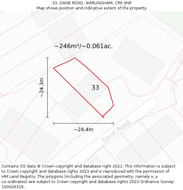 33, DANE ROAD, WARLINGHAM, CR6 9NP: Plot and title map