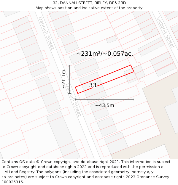 33, DANNAH STREET, RIPLEY, DE5 3BD: Plot and title map