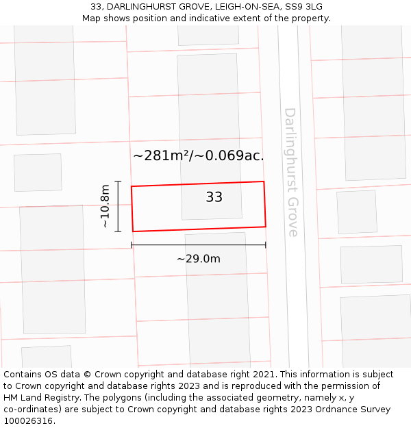 33, DARLINGHURST GROVE, LEIGH-ON-SEA, SS9 3LG: Plot and title map