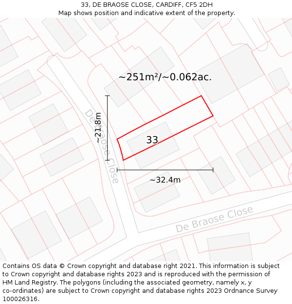 33, DE BRAOSE CLOSE, CARDIFF, CF5 2DH: Plot and title map