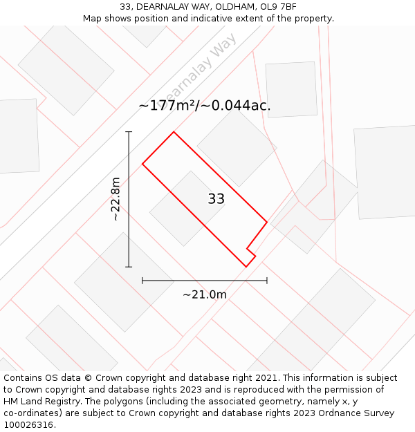 33, DEARNALAY WAY, OLDHAM, OL9 7BF: Plot and title map