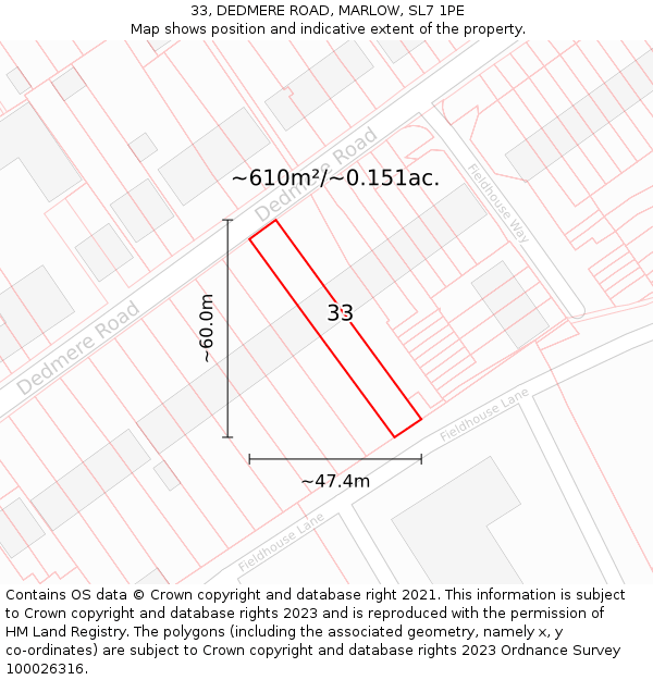 33, DEDMERE ROAD, MARLOW, SL7 1PE: Plot and title map