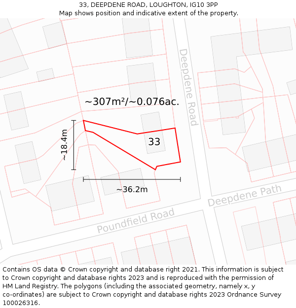 33, DEEPDENE ROAD, LOUGHTON, IG10 3PP: Plot and title map