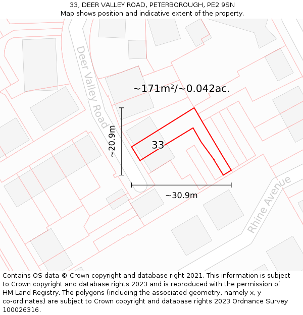 33, DEER VALLEY ROAD, PETERBOROUGH, PE2 9SN: Plot and title map