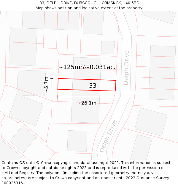 33, DELPH DRIVE, BURSCOUGH, ORMSKIRK, L40 5BD: Plot and title map