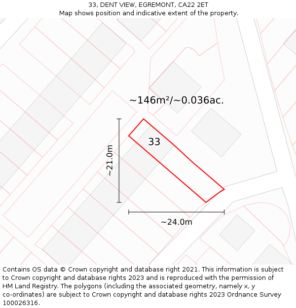 33, DENT VIEW, EGREMONT, CA22 2ET: Plot and title map
