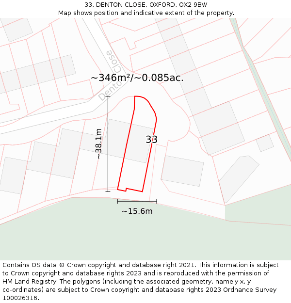 33, DENTON CLOSE, OXFORD, OX2 9BW: Plot and title map
