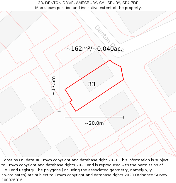 33, DENTON DRIVE, AMESBURY, SALISBURY, SP4 7DP: Plot and title map