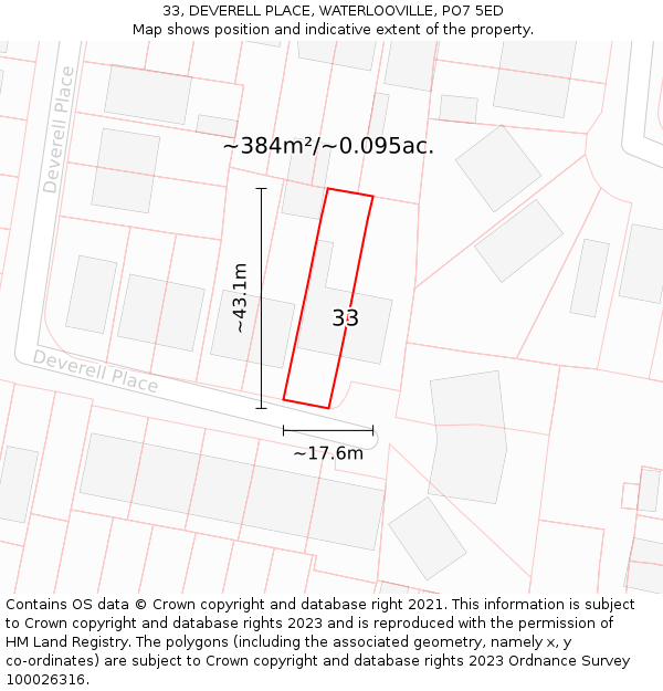 33, DEVERELL PLACE, WATERLOOVILLE, PO7 5ED: Plot and title map