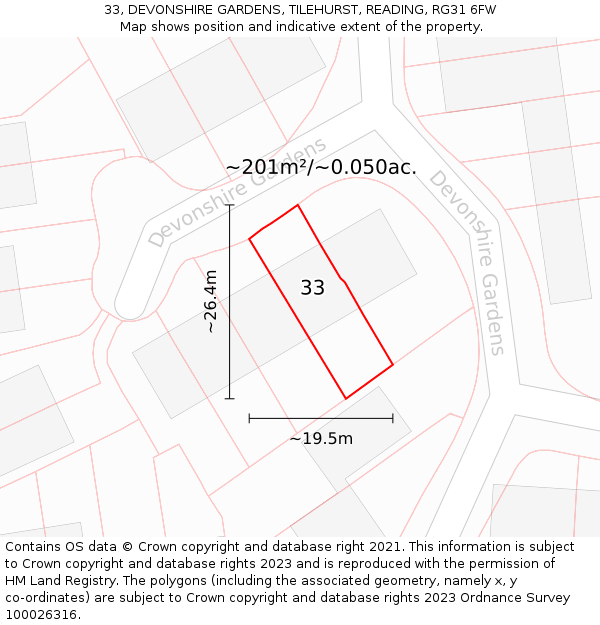 33, DEVONSHIRE GARDENS, TILEHURST, READING, RG31 6FW: Plot and title map