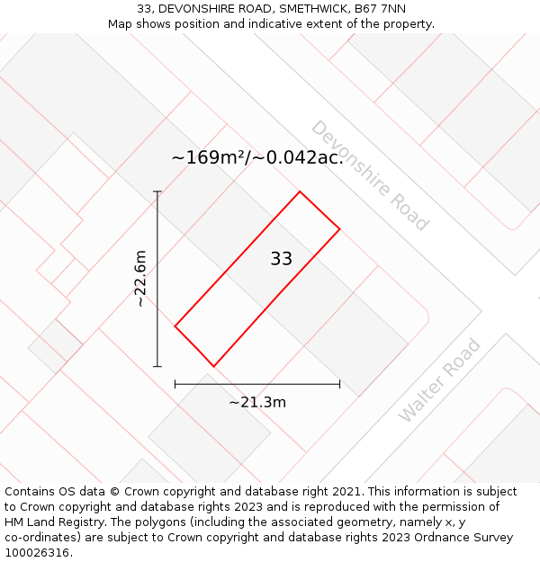33, DEVONSHIRE ROAD, SMETHWICK, B67 7NN: Plot and title map