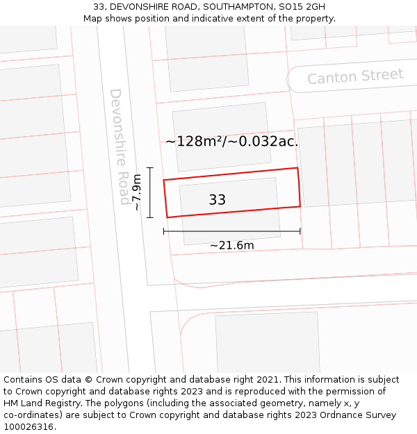 33, DEVONSHIRE ROAD, SOUTHAMPTON, SO15 2GH: Plot and title map