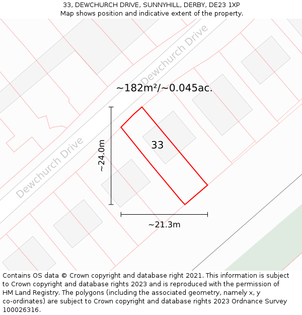 33, DEWCHURCH DRIVE, SUNNYHILL, DERBY, DE23 1XP: Plot and title map