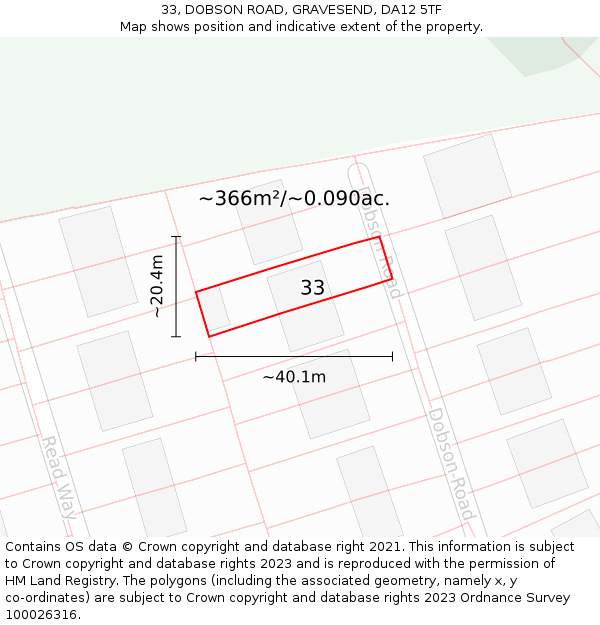33, DOBSON ROAD, GRAVESEND, DA12 5TF: Plot and title map