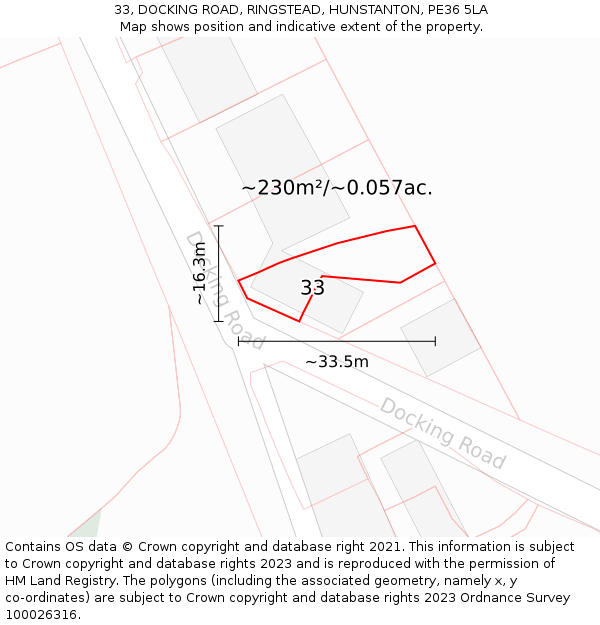 33, DOCKING ROAD, RINGSTEAD, HUNSTANTON, PE36 5LA: Plot and title map