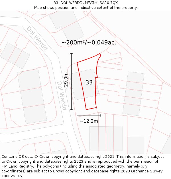 33, DOL WERDD, NEATH, SA10 7QX: Plot and title map