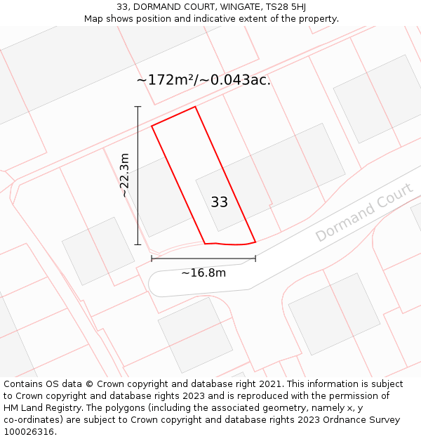 33, DORMAND COURT, WINGATE, TS28 5HJ: Plot and title map