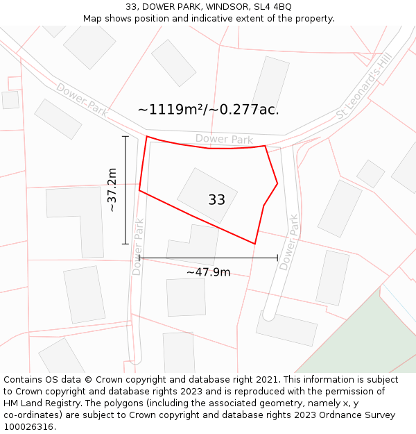 33, DOWER PARK, WINDSOR, SL4 4BQ: Plot and title map