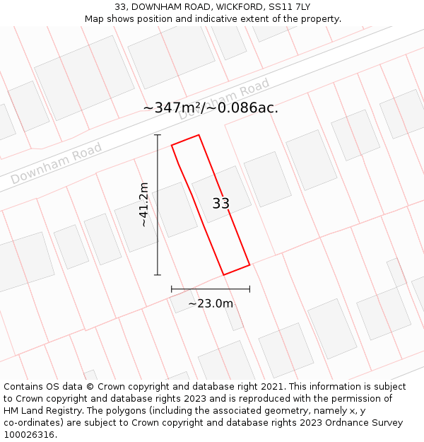 33, DOWNHAM ROAD, WICKFORD, SS11 7LY: Plot and title map