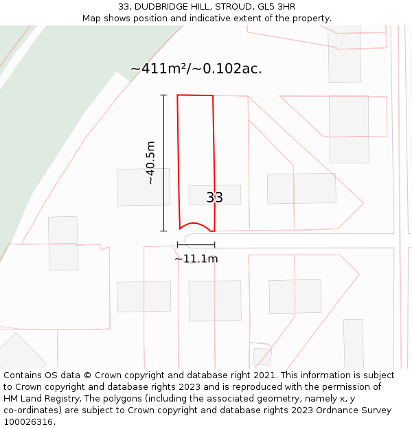 33, DUDBRIDGE HILL, STROUD, GL5 3HR: Plot and title map