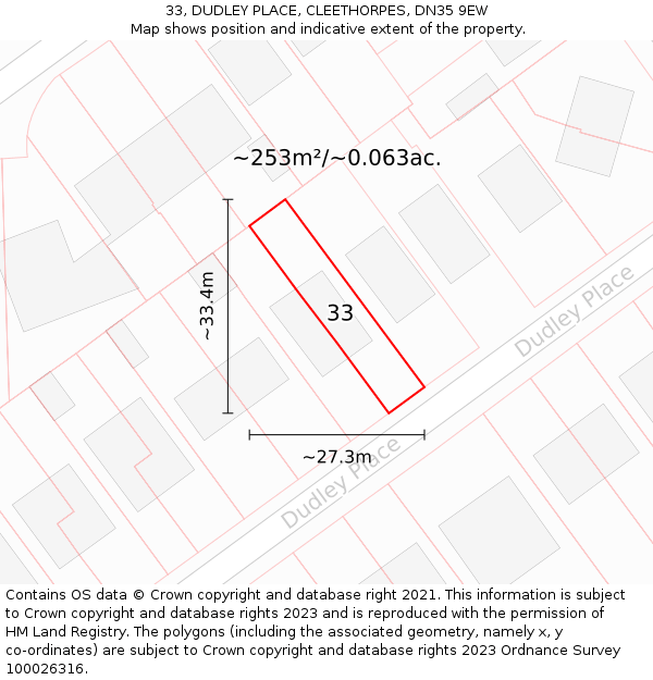 33, DUDLEY PLACE, CLEETHORPES, DN35 9EW: Plot and title map