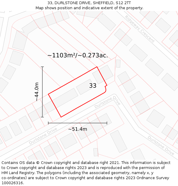33, DURLSTONE DRIVE, SHEFFIELD, S12 2TT: Plot and title map