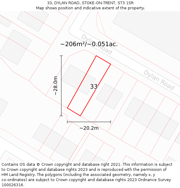 33, DYLAN ROAD, STOKE-ON-TRENT, ST3 1SR: Plot and title map