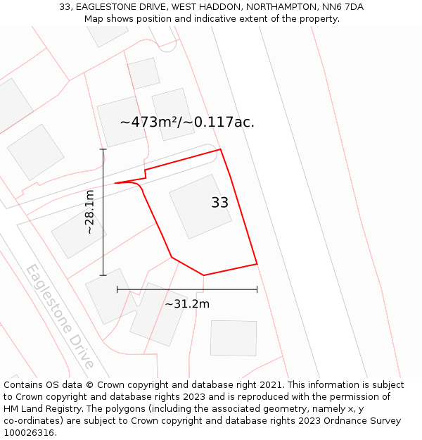 33, EAGLESTONE DRIVE, WEST HADDON, NORTHAMPTON, NN6 7DA: Plot and title map
