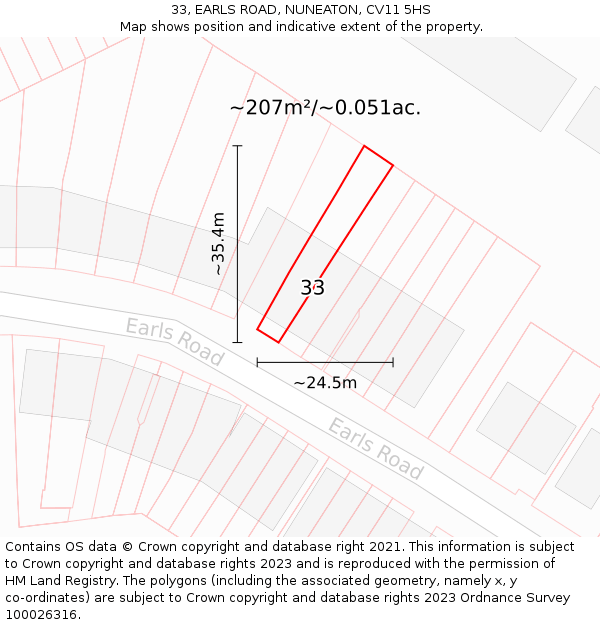 33, EARLS ROAD, NUNEATON, CV11 5HS: Plot and title map
