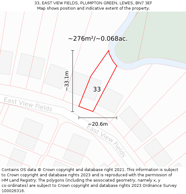 33, EAST VIEW FIELDS, PLUMPTON GREEN, LEWES, BN7 3EF: Plot and title map