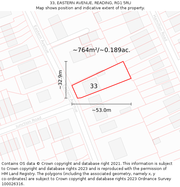 33, EASTERN AVENUE, READING, RG1 5RU: Plot and title map