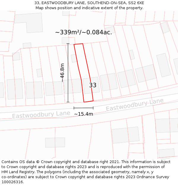 33, EASTWOODBURY LANE, SOUTHEND-ON-SEA, SS2 6XE: Plot and title map