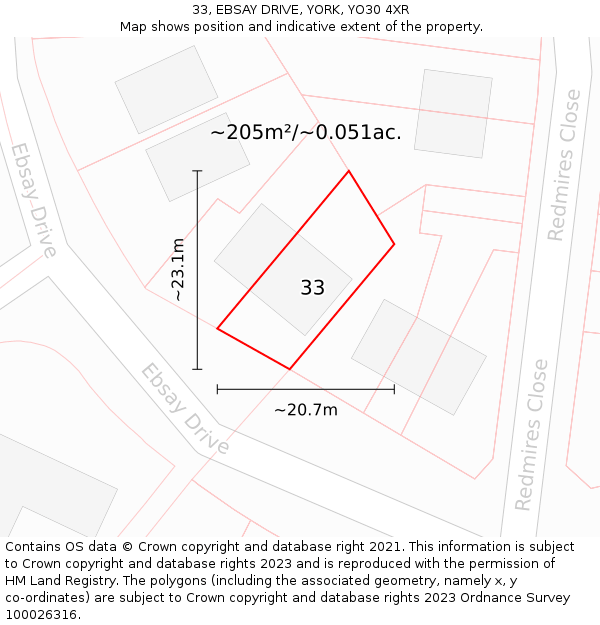 33, EBSAY DRIVE, YORK, YO30 4XR: Plot and title map