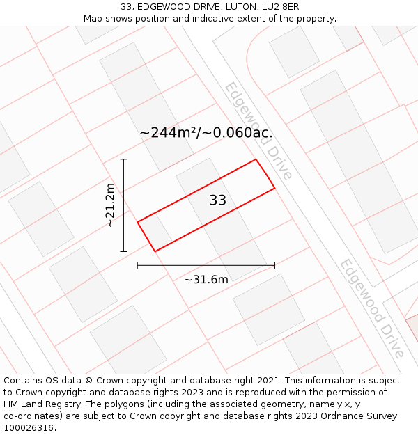 33, EDGEWOOD DRIVE, LUTON, LU2 8ER: Plot and title map