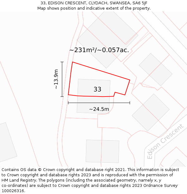 33, EDISON CRESCENT, CLYDACH, SWANSEA, SA6 5JF: Plot and title map