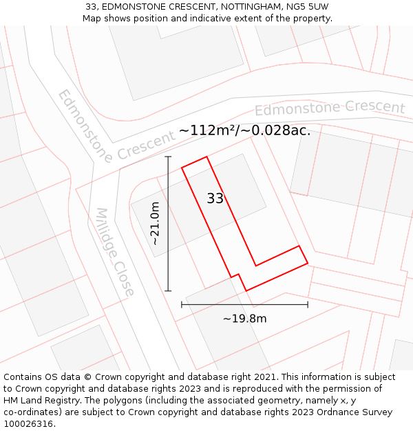 33, EDMONSTONE CRESCENT, NOTTINGHAM, NG5 5UW: Plot and title map