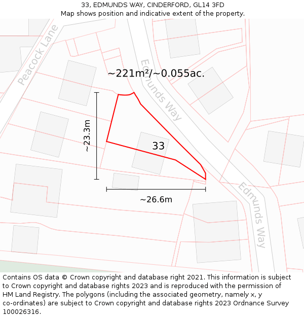 33, EDMUNDS WAY, CINDERFORD, GL14 3FD: Plot and title map