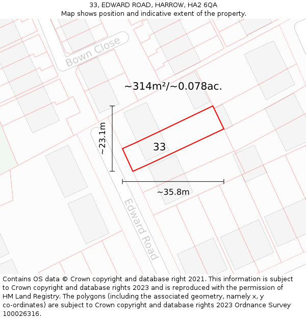 33, EDWARD ROAD, HARROW, HA2 6QA: Plot and title map