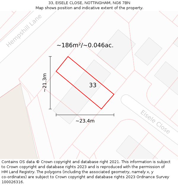 33, EISELE CLOSE, NOTTINGHAM, NG6 7BN: Plot and title map